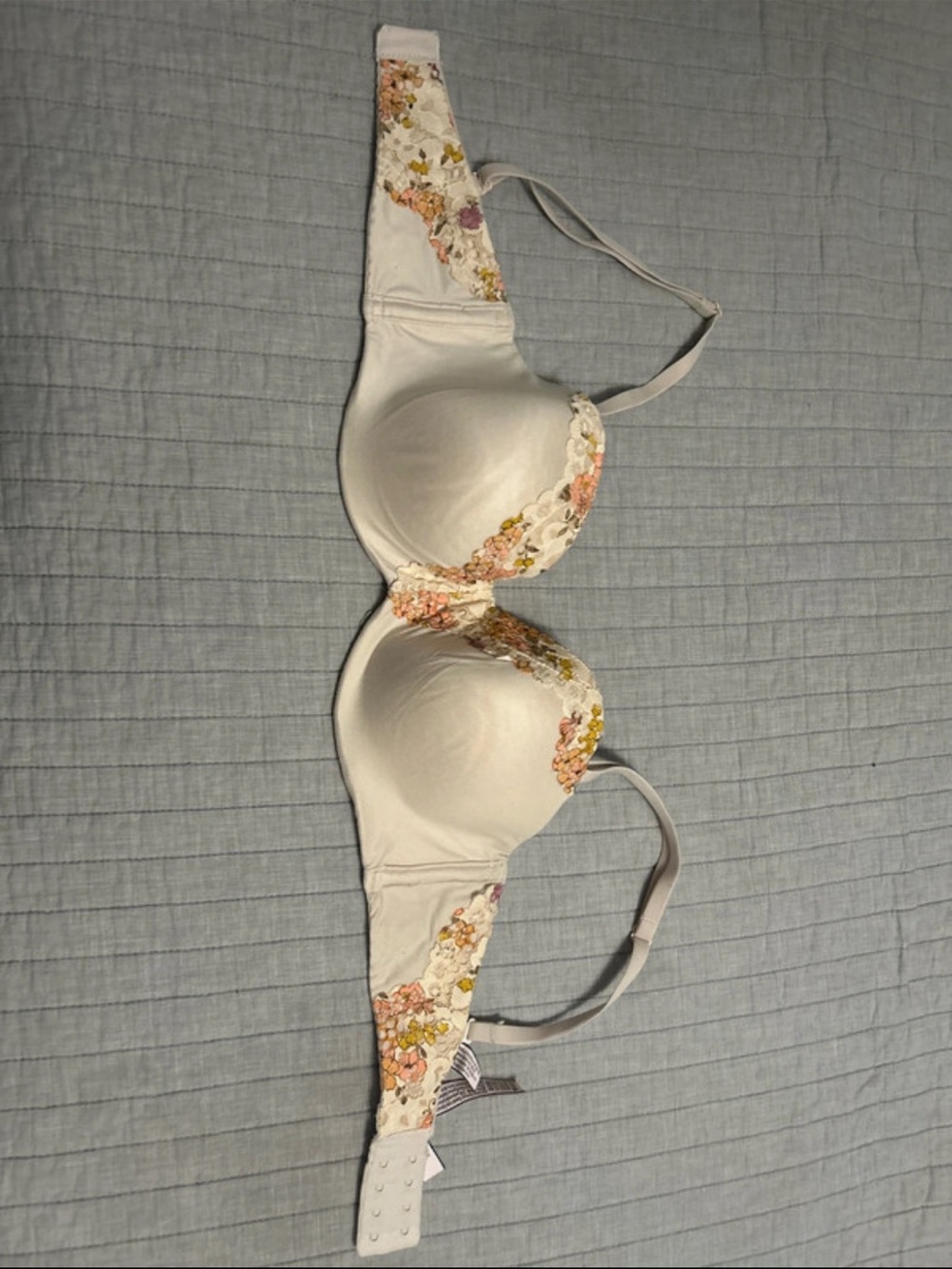 Victoria's Secret Cream Bra with Pink and Floral Embroidery